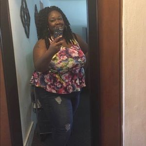 Plus size peplum flowered patterned shirt